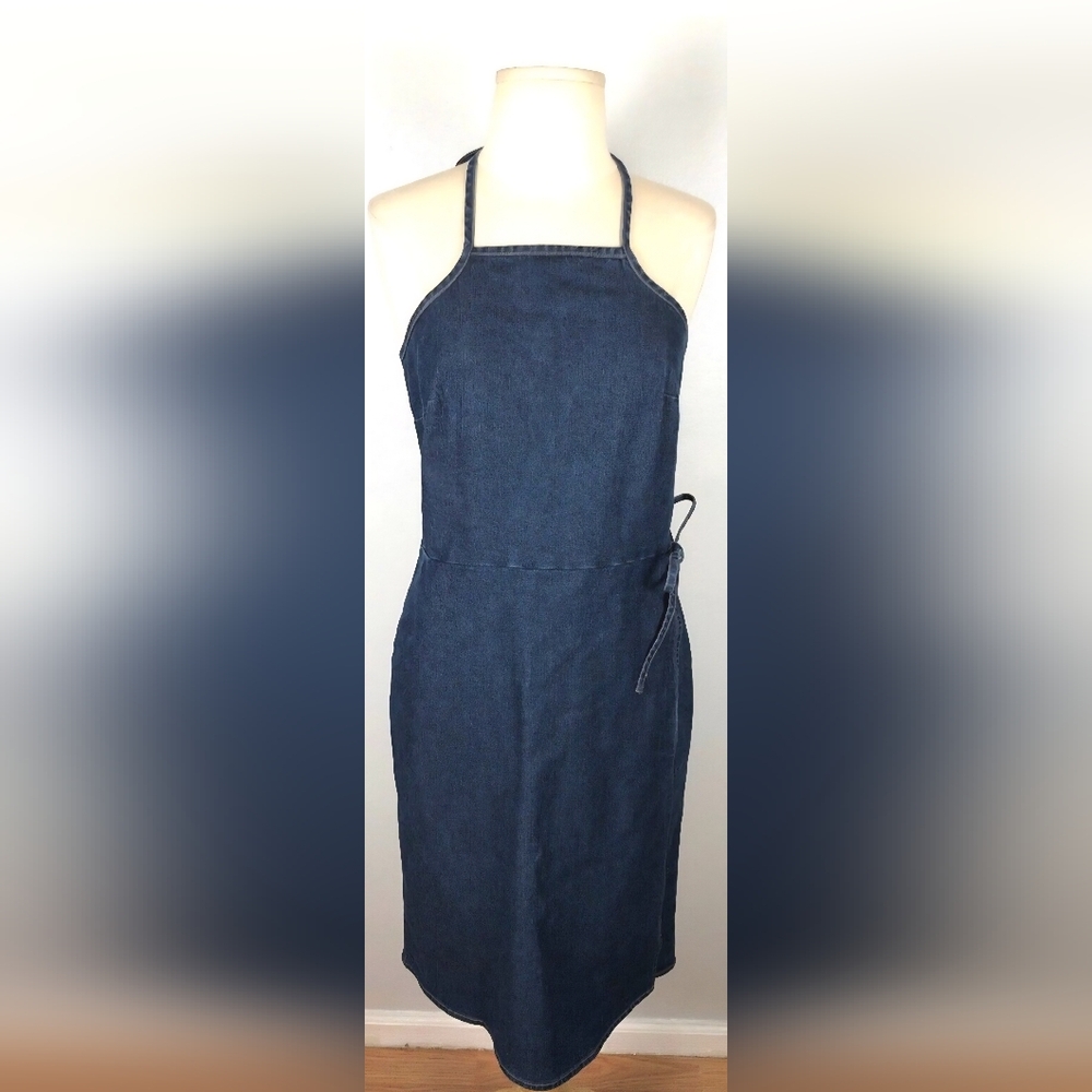 New American Eagle Outfitters Blue Stretch Denim‎ Dress Flap Tie Skirt Western